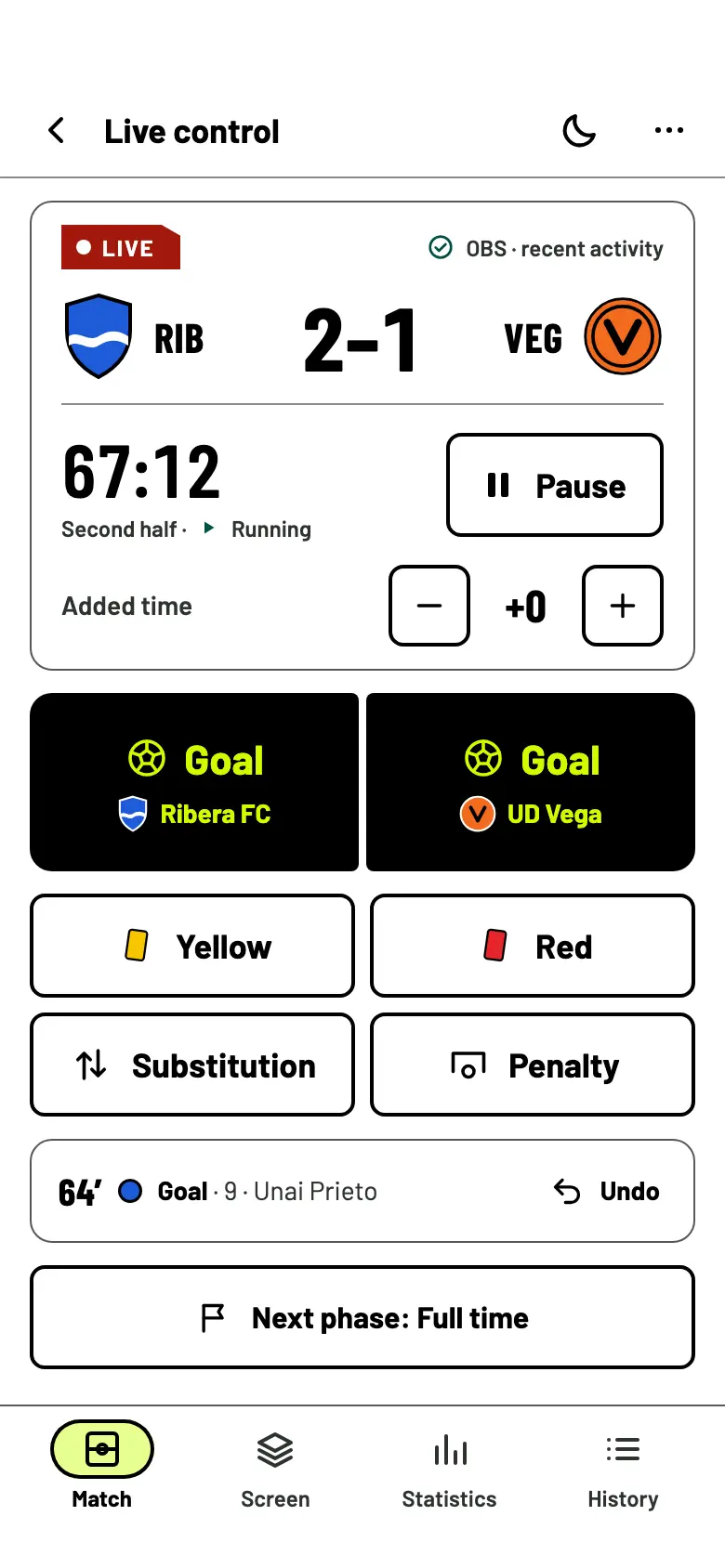 Live control with the Full sun theme: white background, black text and strong borders